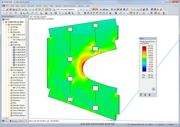 Design of Panel Approximately 13 ft x 20 ft in RFEM (© Finnforest)
