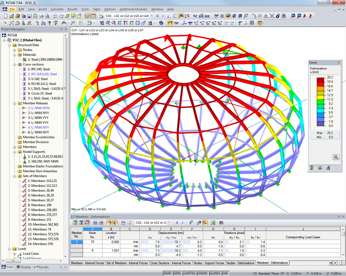Deformation of Roof Ball Construction in RSTAB (© Uhrmacher)