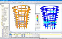 3D Model and Buckling Shape of Lookout Tower in RSTAB (© WIEHAG GmbH)