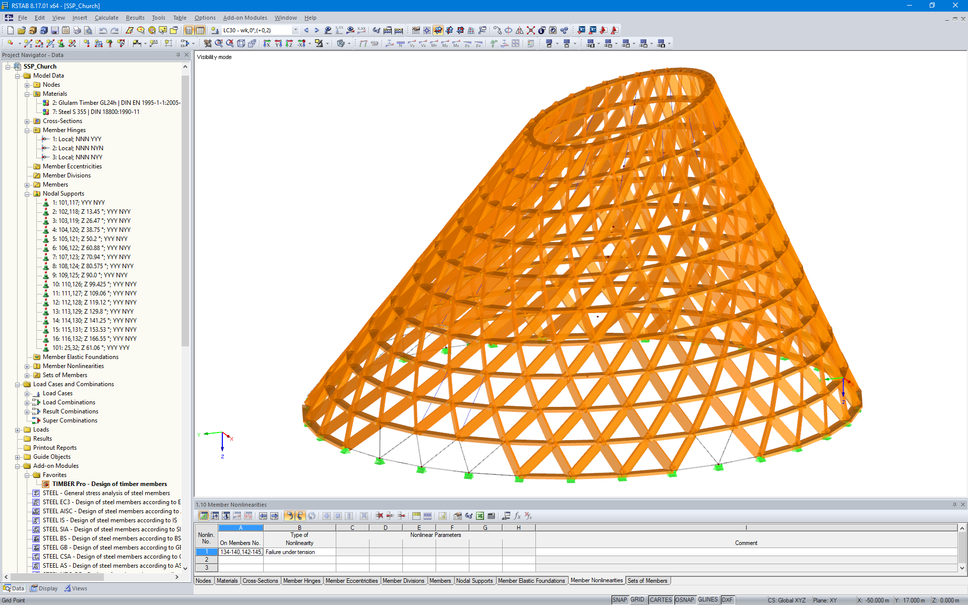 RSTAB Model of St. Josef Parish Church in Holzkirchen, Germany (© Sailer Stepan Partner GmbH)