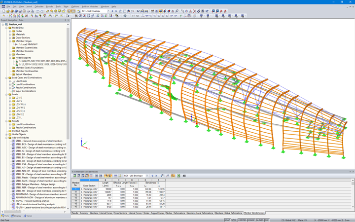 RSTAB Model of TD Place Stadium Timber Cladding Located in Ottawa, Canada (© Moses Structural Engineers Inc.)