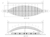 Drawing Section with Top View (Top) and Section Through Roof (Bottom, © FHS Ingeniería Estructural Ltda.)