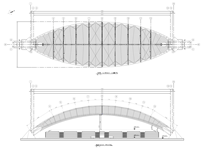 Drawing Section with Top View (Top) and Section Through Roof (Bottom, © FHS Ingeniería Estructural Ltda.)
