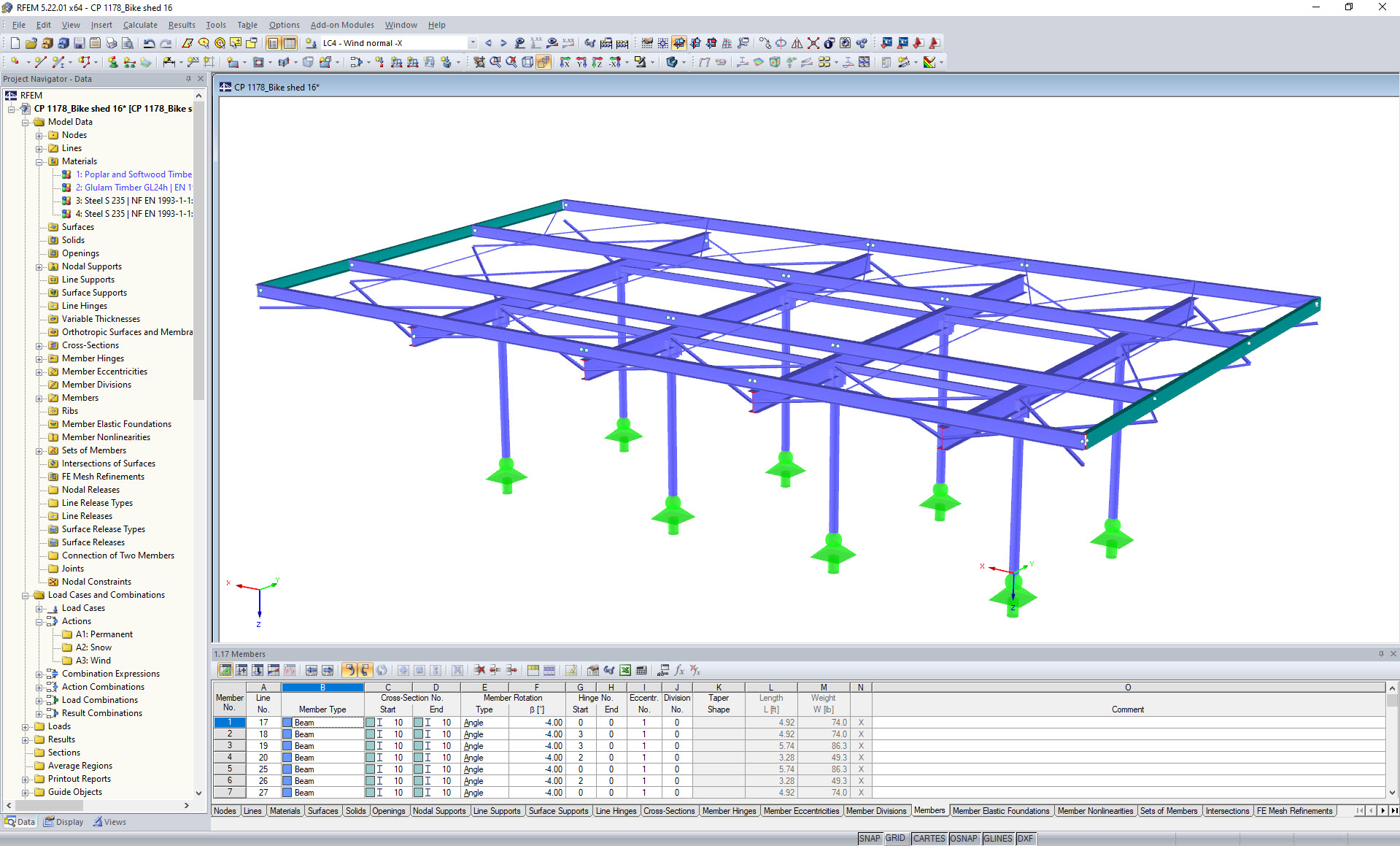 RFEM Model of Bicycle Shelter (© BET Moselle Bois)