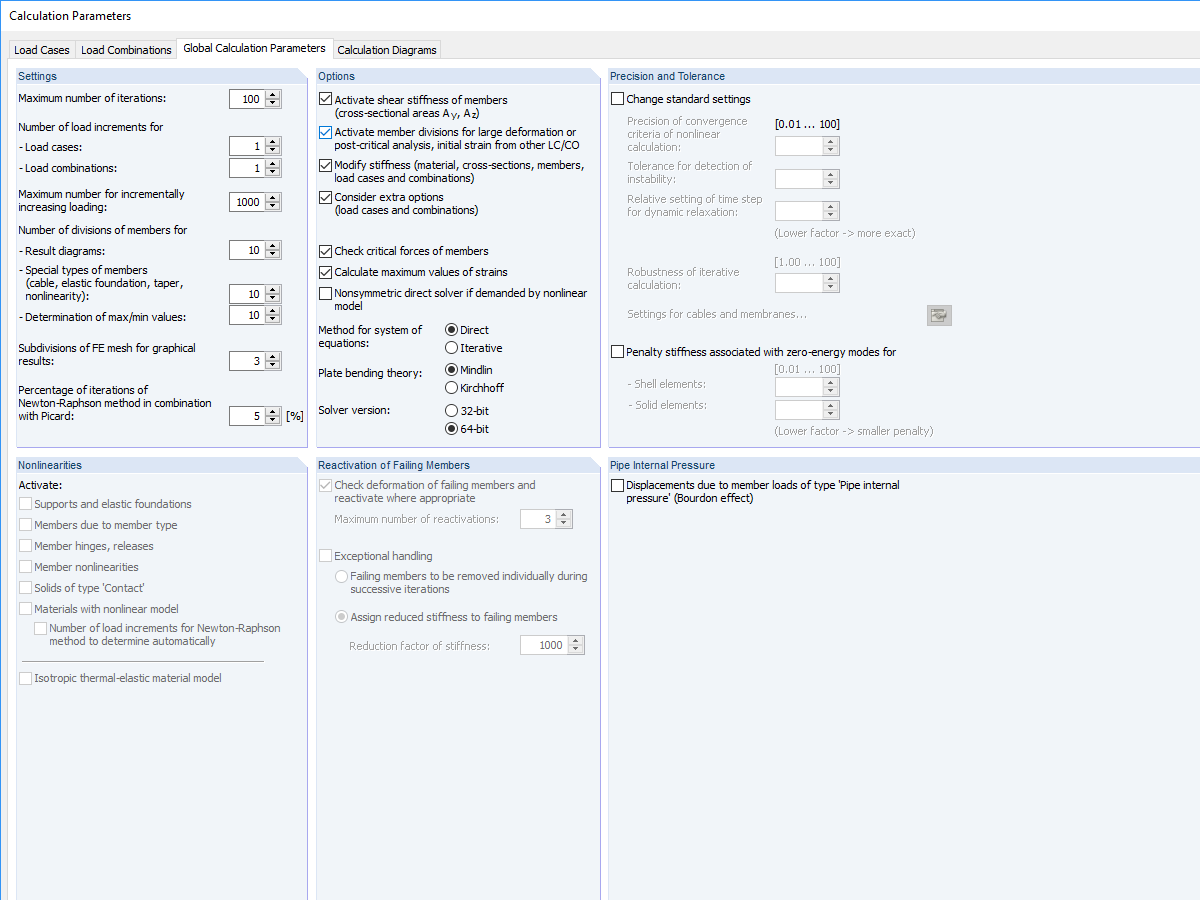 Calculation Parameters