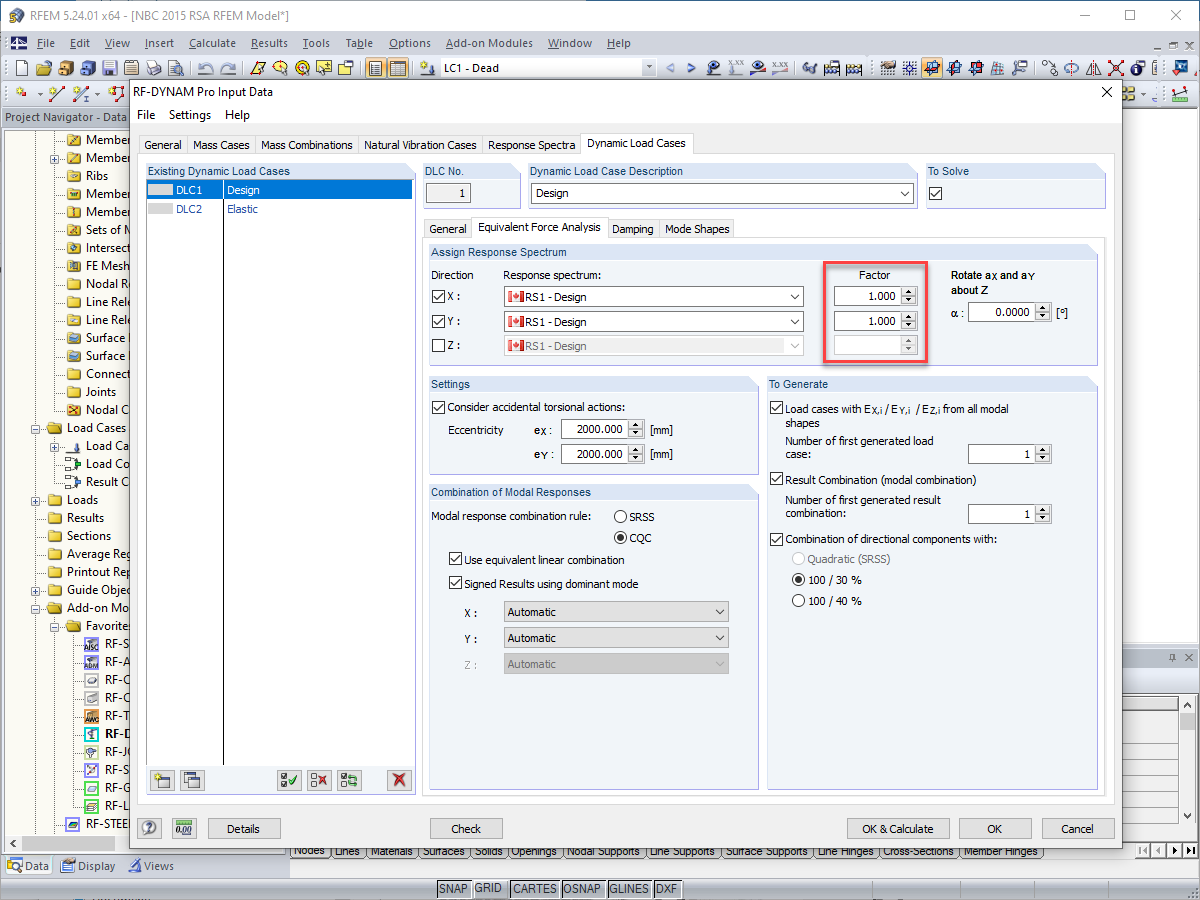 NBC 2015 Modal Response Spectrum Analysis Scaling Options in RF-DYNAM Pro – Equivalent Loads