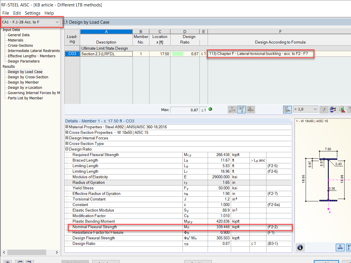 LTB Results in RF-STEEL AISC According to Chapter F