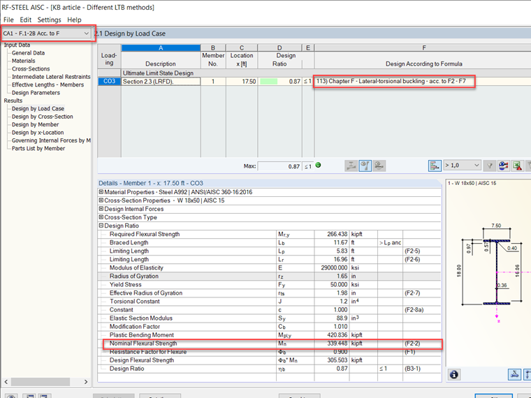 LTB Results in RF-STEEL AISC According to Chapter F