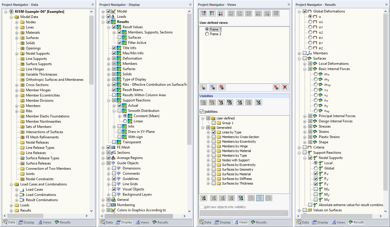 Tabs "Data," "Display," "Views," and "Results" of Project Navigator