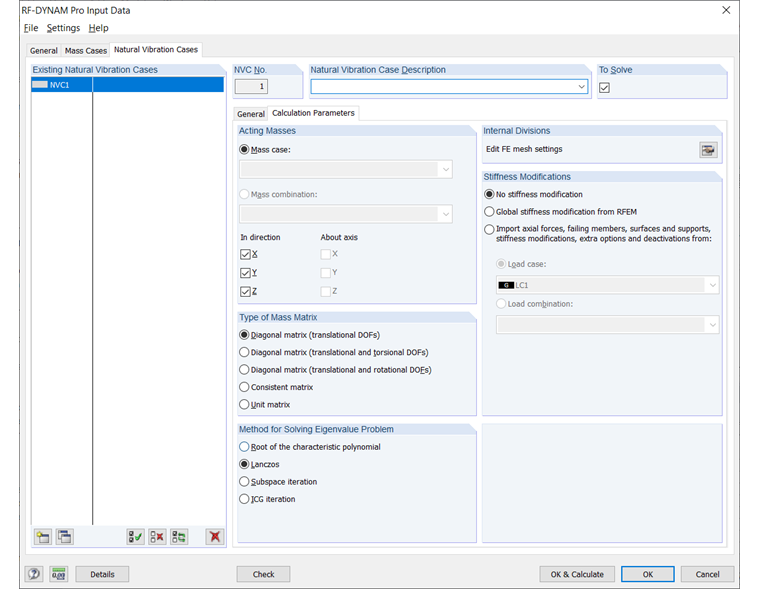 Dialog Box "Calculation Parameters" in RF-/DYNAM Pro