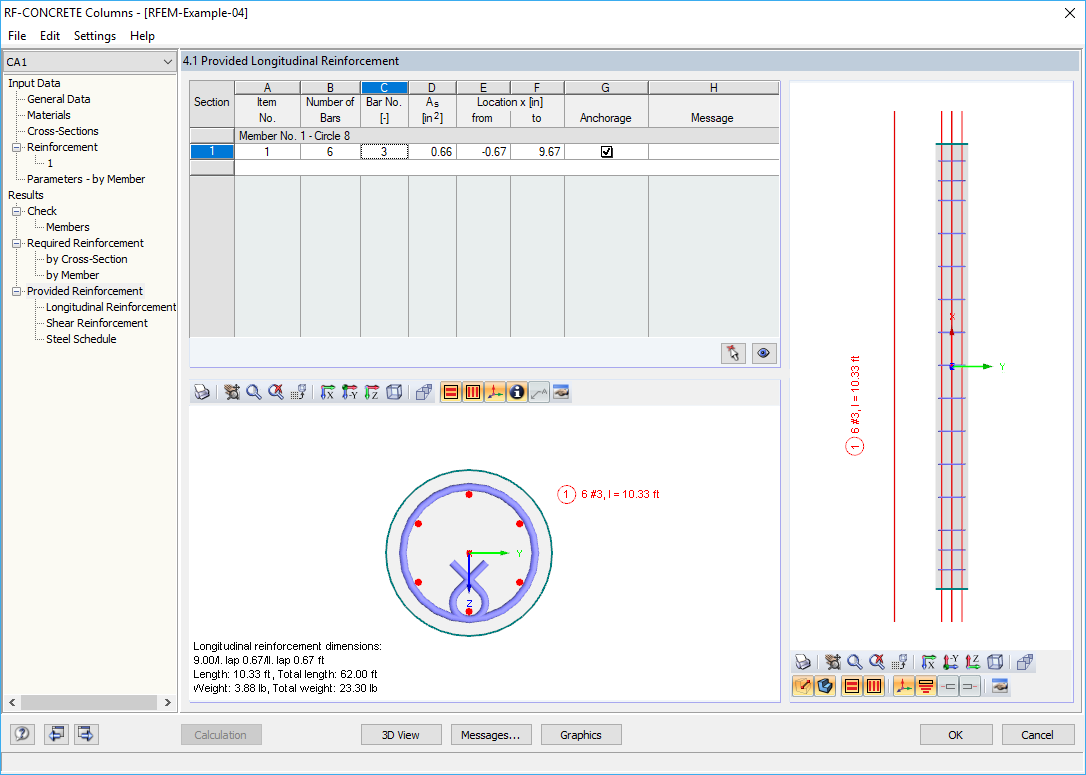 Window "Provided Longitudinal Reinforcement" in RF-CONCRETE Columns
