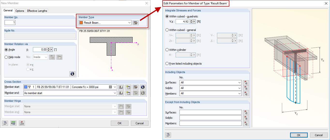 Result Beam in RFEM 6: Internal Forces from Surfaces and Solids