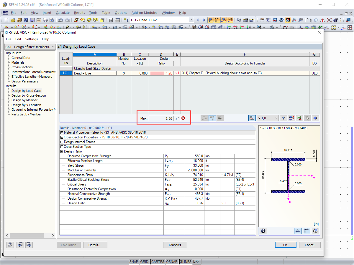 RF-STEEL AISC Result of Unreinforced Column