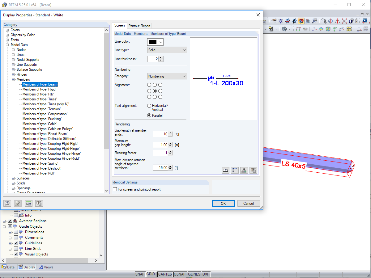 Displaying Cross-Section Information Parallel to Member