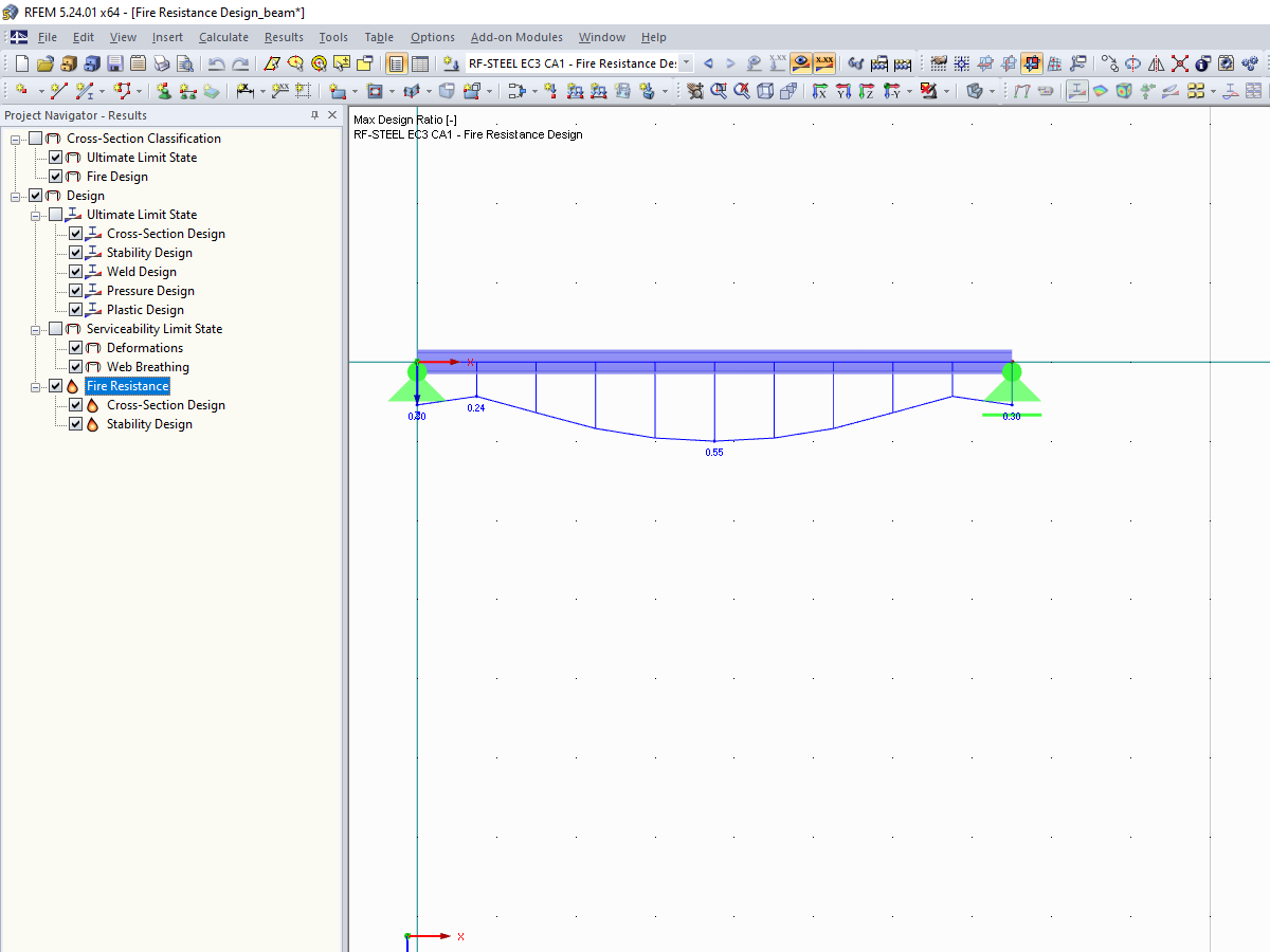 Graphical Display of Results from RF-/STEEL EC3 - Fire Resistance Design
