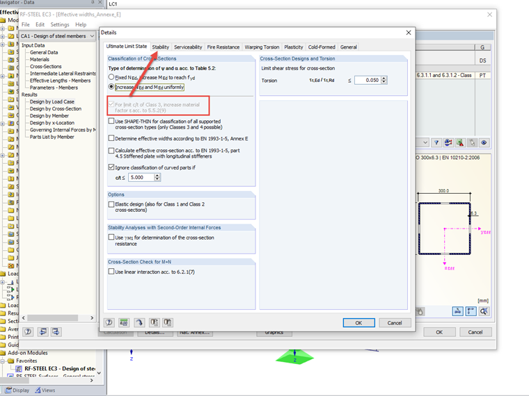 Increasing Material Factor is not Available when Stability Analysis is Activated