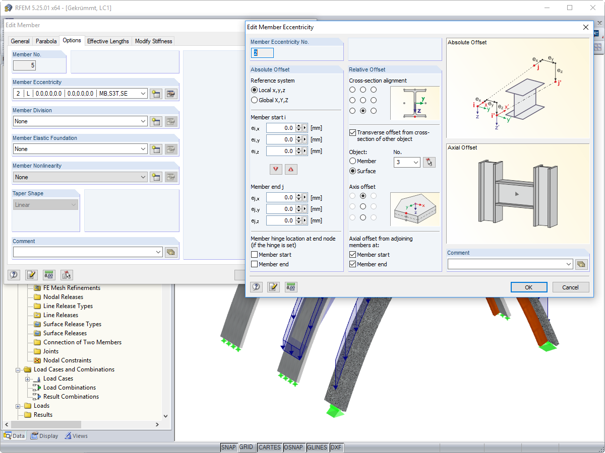 Entering Member Eccentricity for Downstand Beams