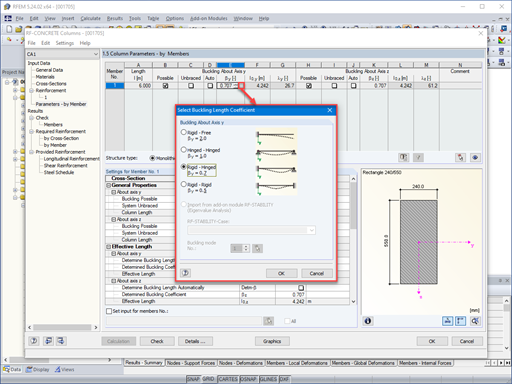 Predefined Values of Buckling Length Coefficient Around Y-Axis