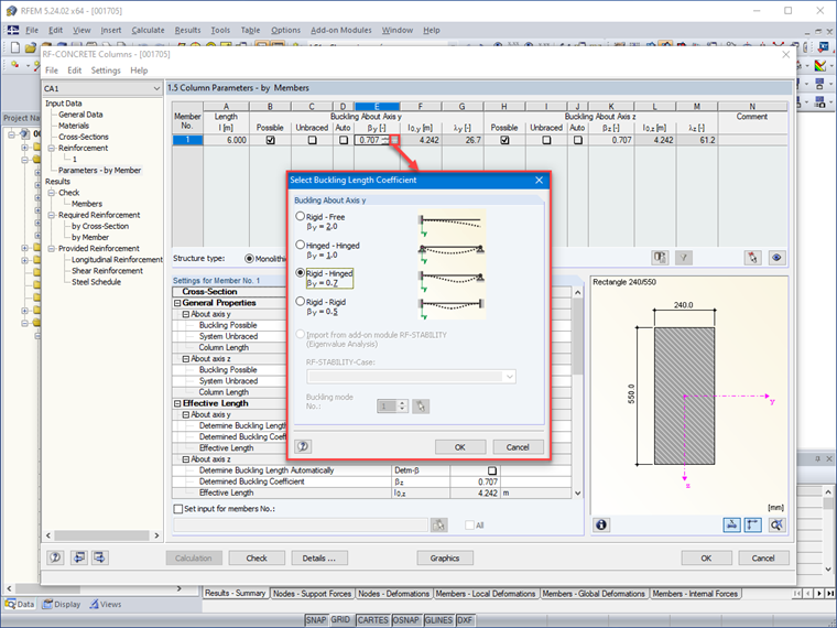 Predefined Values of Buckling Length Coefficient Around Y-Axis