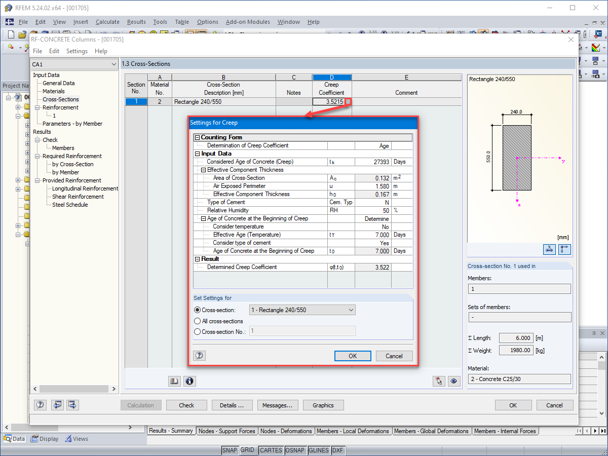 Creep Parameters in Input Data