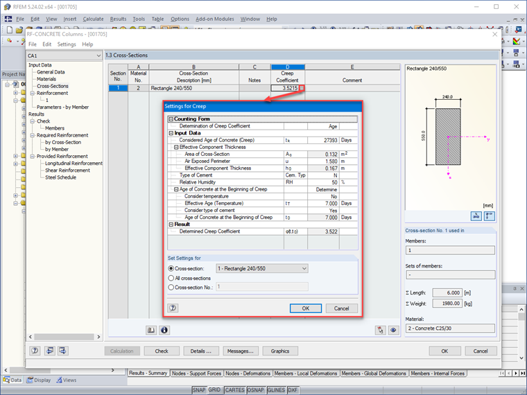 Creep Parameters in Input Data