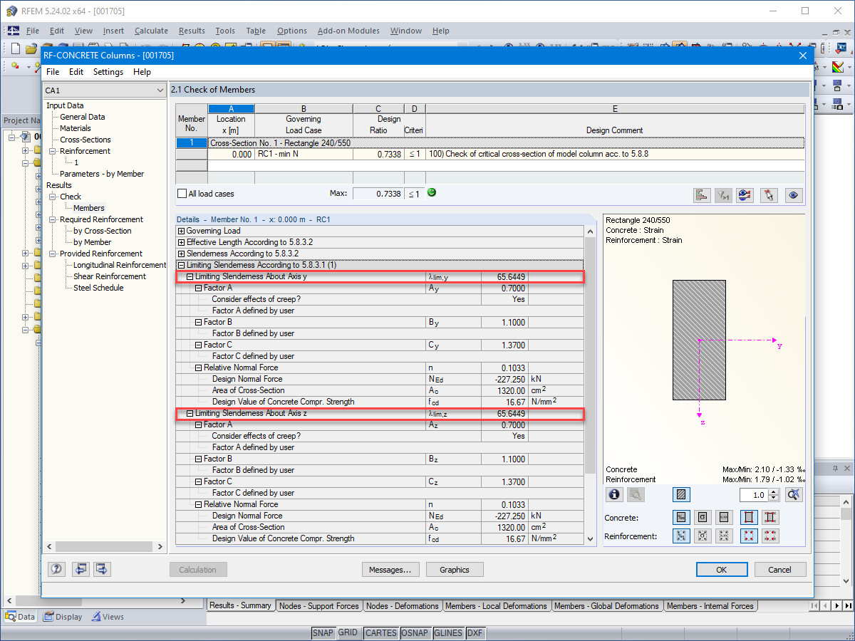 Display of Slenderness Ratio Limits