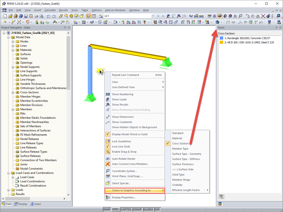 Colors in Graphic According to Cross-Section