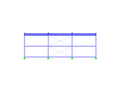 Steel Hall with Flat Buckled Duopitch Roof, X-Axis Direction View