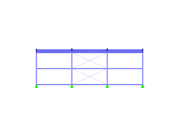 Steel Hall with Flat Buckled Duopitch Roof, X-Axis Direction View