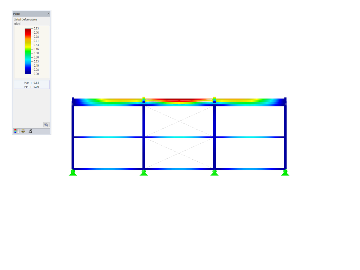 Steel Hall with Flat Buckled Duopitch Roof, X-Axis Direction View, Deformation