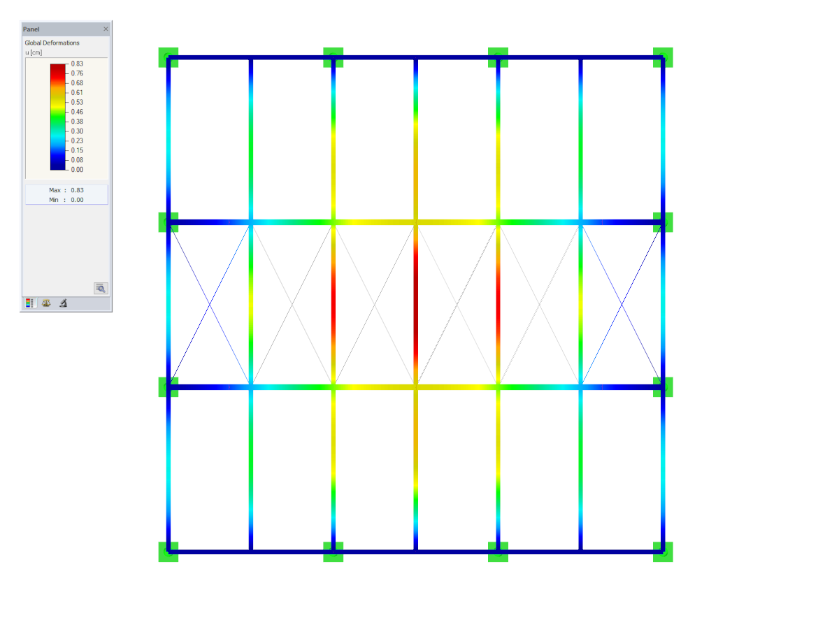 Steel Hall with Flat Buckled Duopitch Roof, Z-Axis Direction View, Deformation