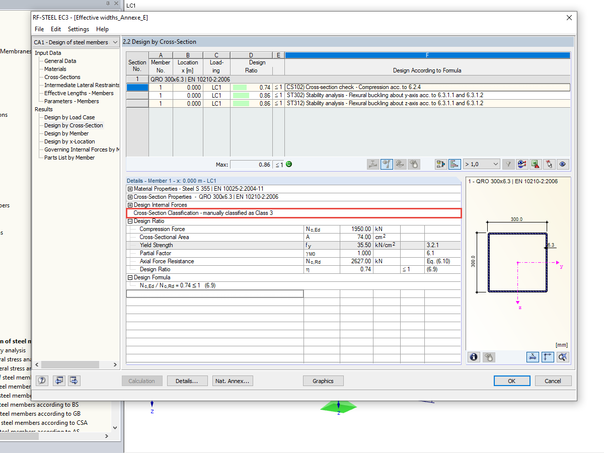 Design Check of Slim Hollow Section with Manually Selected Cross-Section Class