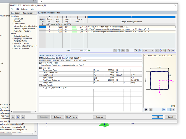 Design Check of Slim Hollow Section with Manually Selected Cross-Section Class