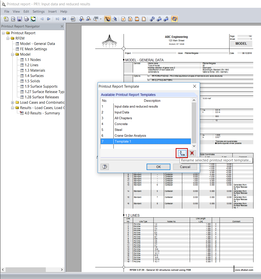 Renaming Selected Printout Report Template