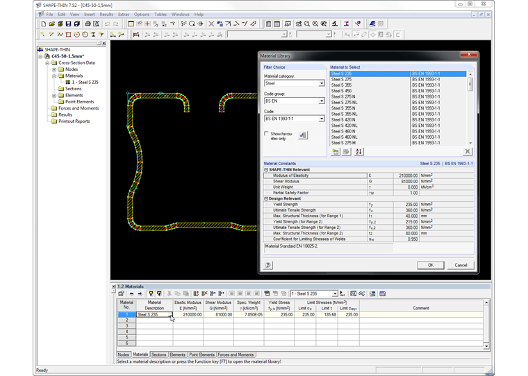 Selecting Materials in SHAPE-THIN