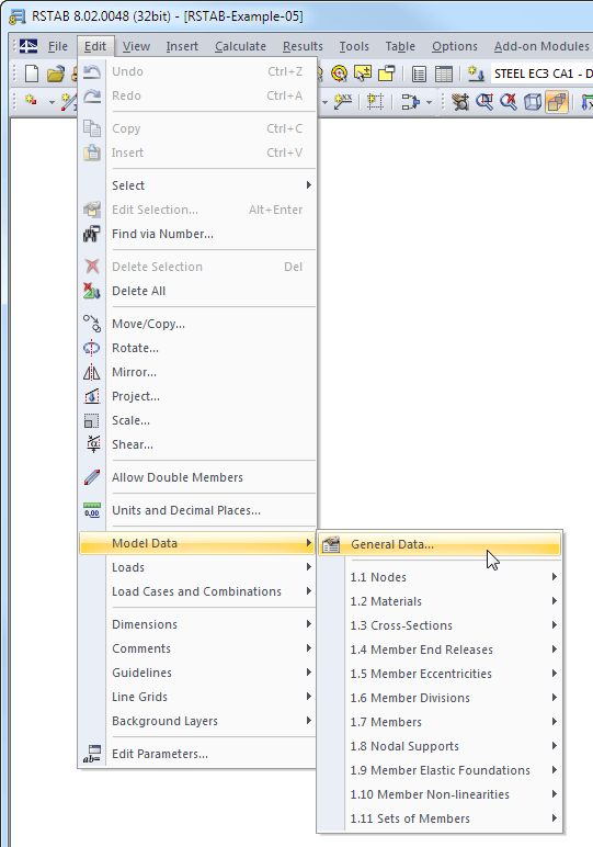 General Data via Menu