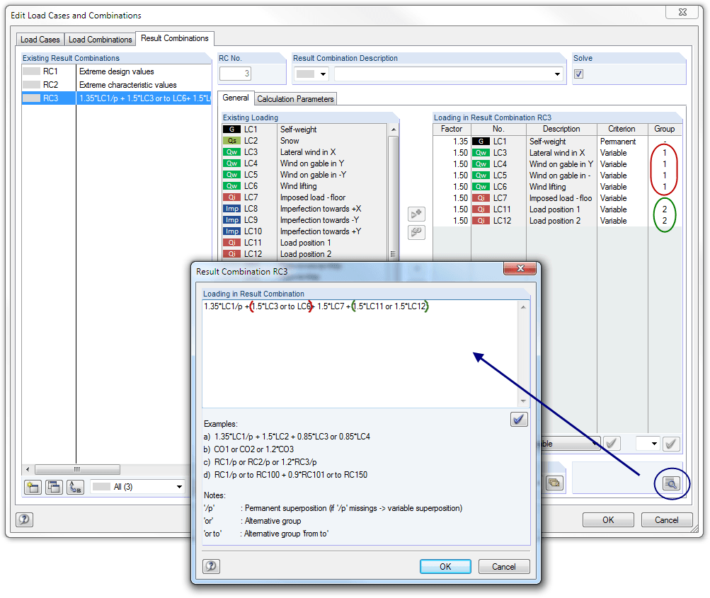 Editing Load Cases and Combinations