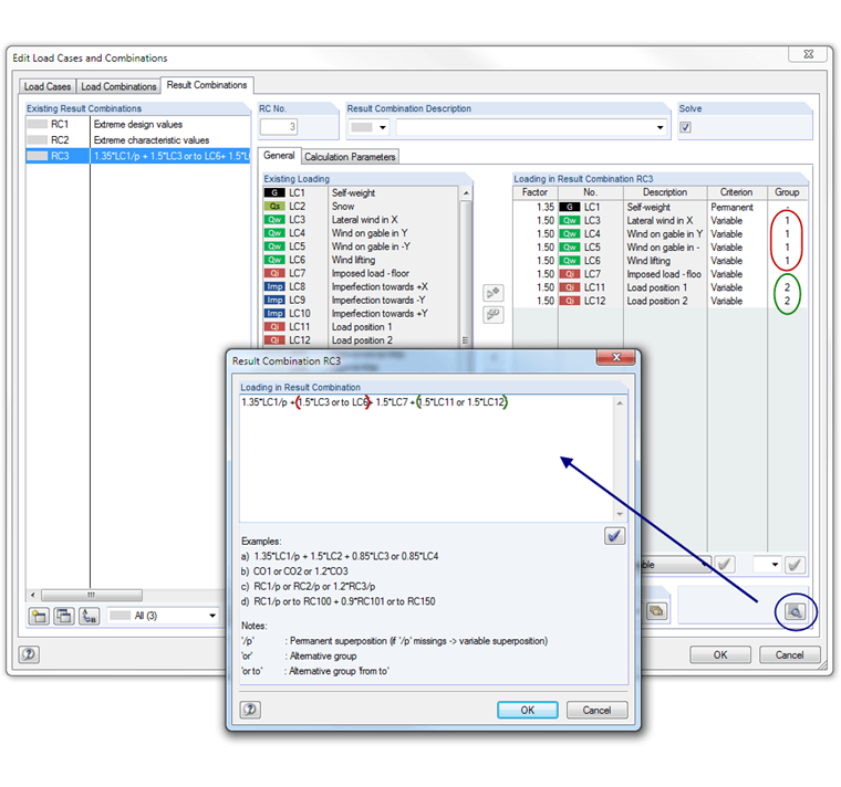 Editing Load Cases and Combinations