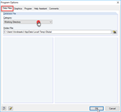 Dialog Box "Program Options": Path of Working Directory