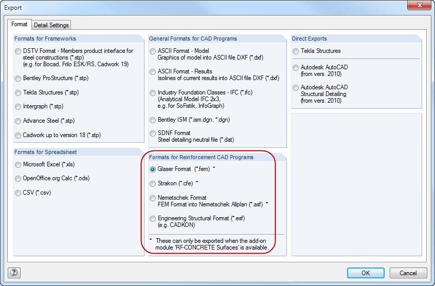 Dialog Box for Export