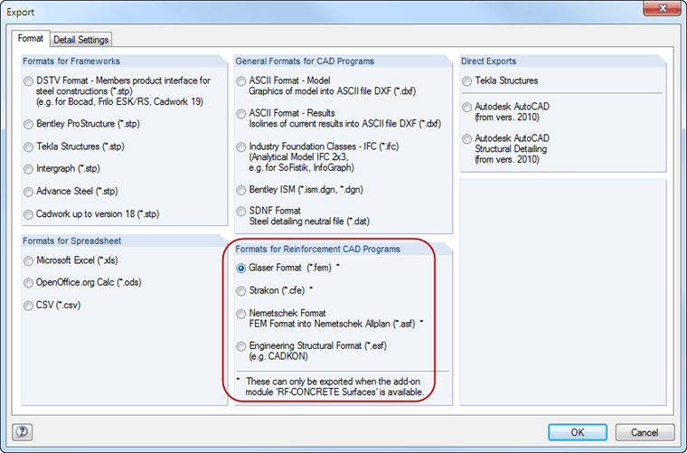 Dialog Box for Export