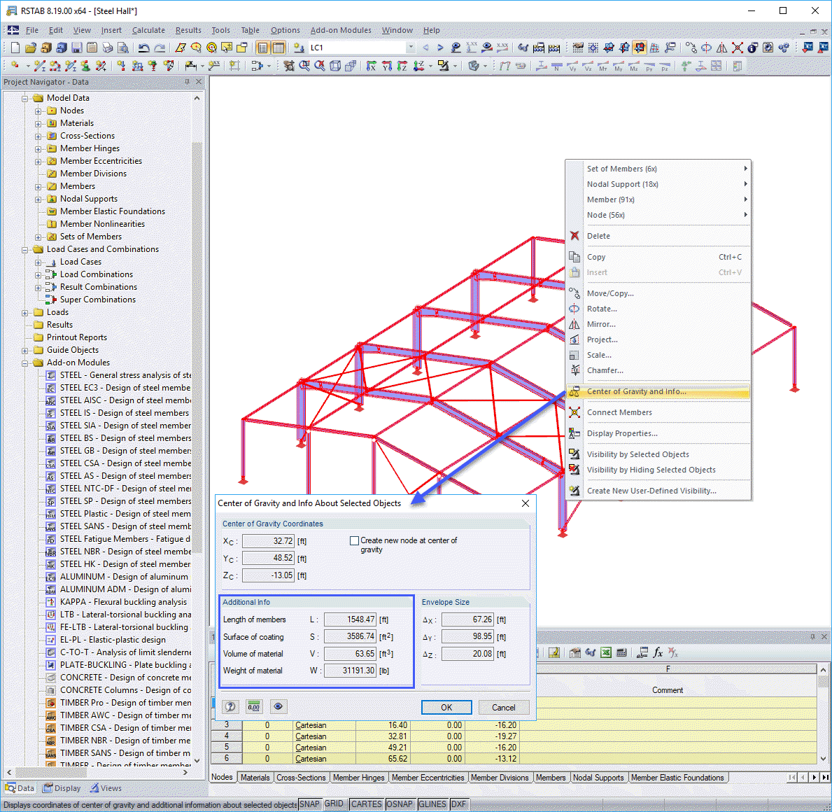 Center of Gravity and Info of Selected Objects