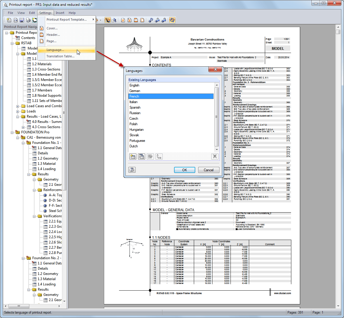 Selecting Language of Printout Report