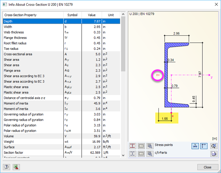 Cross-Section Info with Distance of Shear Center