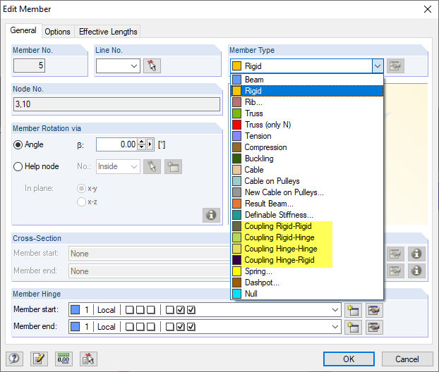 Member Types "Rigid" and "Coupling"