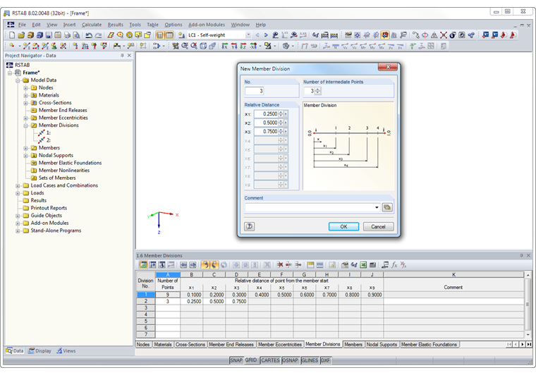 Member Divisions in Dialog Box and Table