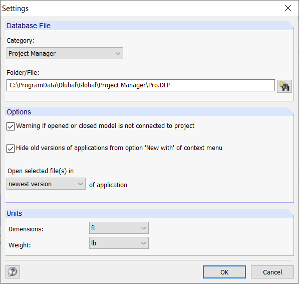Dialog Box "Program Options"