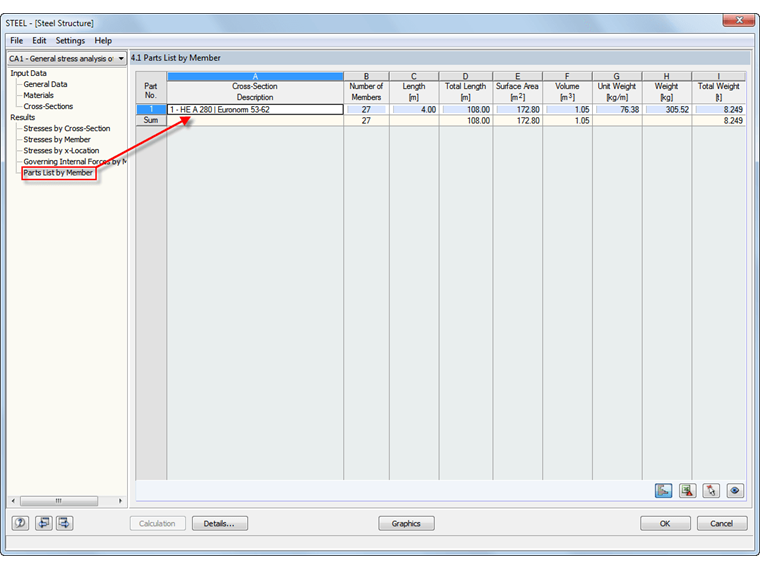 Parts List of Cross-Section