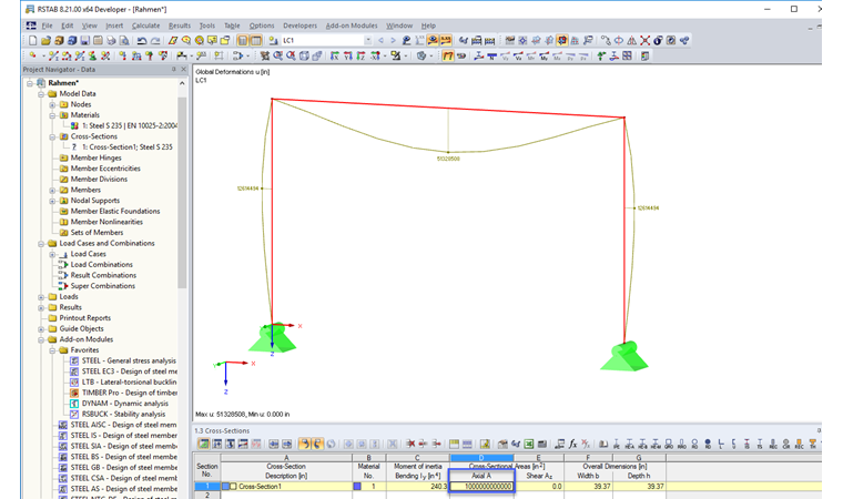 Manually Defined Cross-Sectional Area and Deformations
