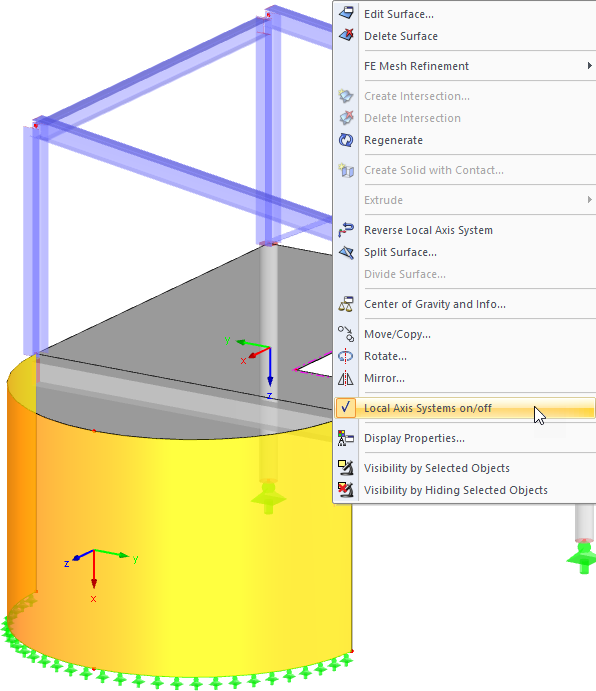 Displaying Axis Systems of Surfaces Using Shortcut Menu